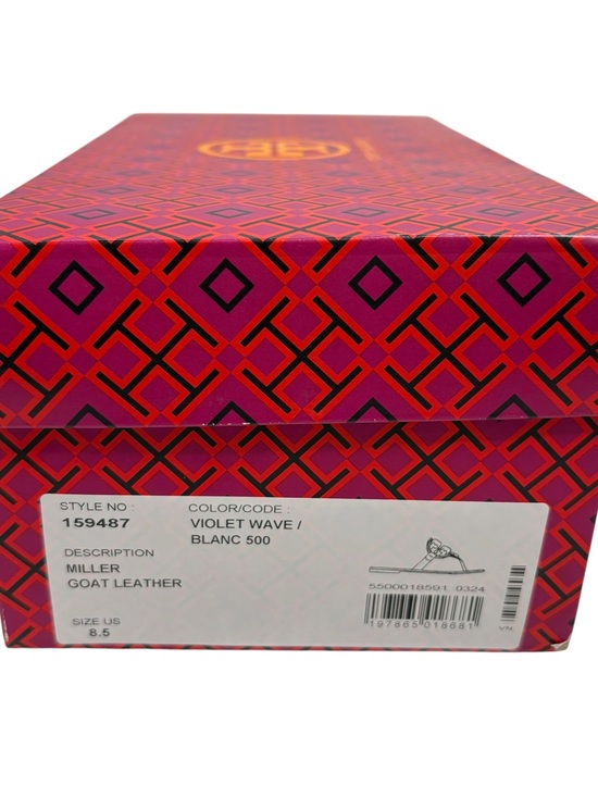 Tory Burch Miller Goat Leather Purple Logo Thong Sandals NWOT $229 BOX